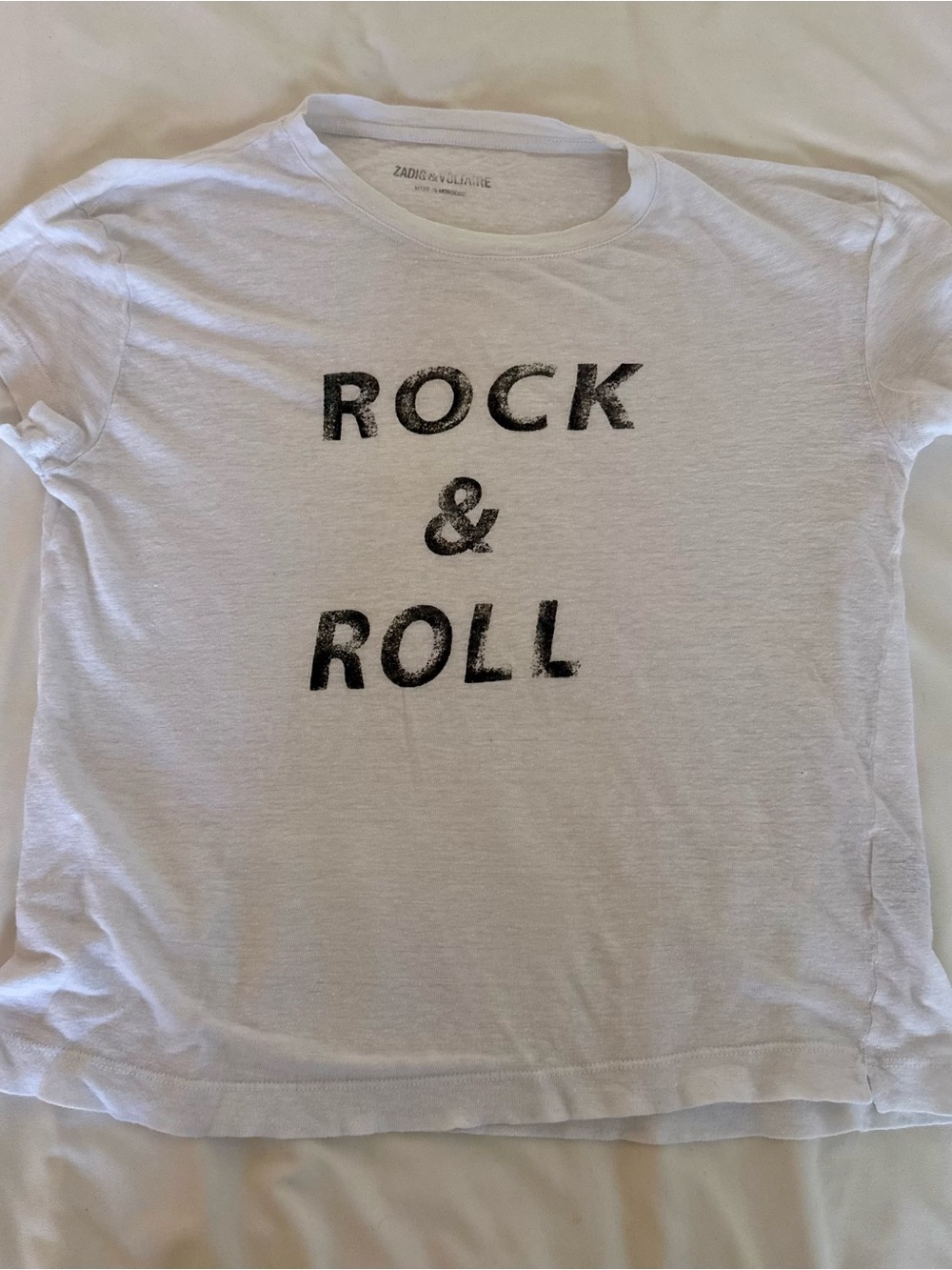 Zadig & Voltaire White Tee with Black 'Rock & Roll' Print